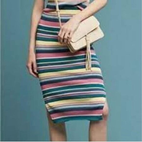 Maeve Anthropologie Women's Multi-color Striped Midi Knit Skirt SZ S Side Slits - Picture 1 of 8
